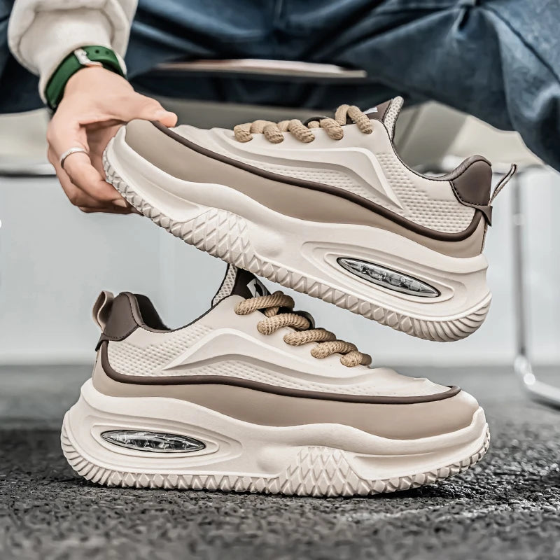 Men's Leather Waterproof Sports Shoes With Height Increasing Insole