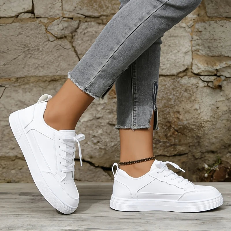 Womens Leather Platform Walking Sneakers With Non Slip Rubber Sole