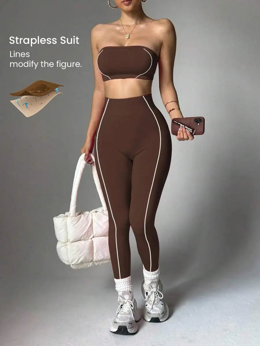 Women Seamless Striped Sports Bra And Leggings Quick Dry Activewear