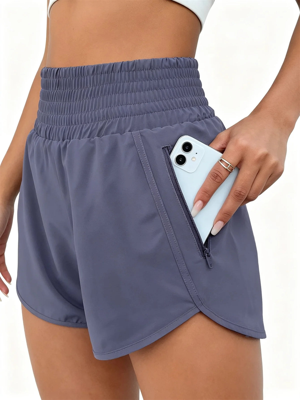 Women High Waist Athletic Running Shorts With Pockets