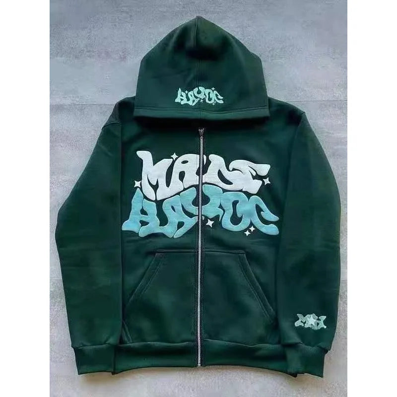 Harajuku Gothic Letter Print Hoodie Zip Up Jacket For Men And Women