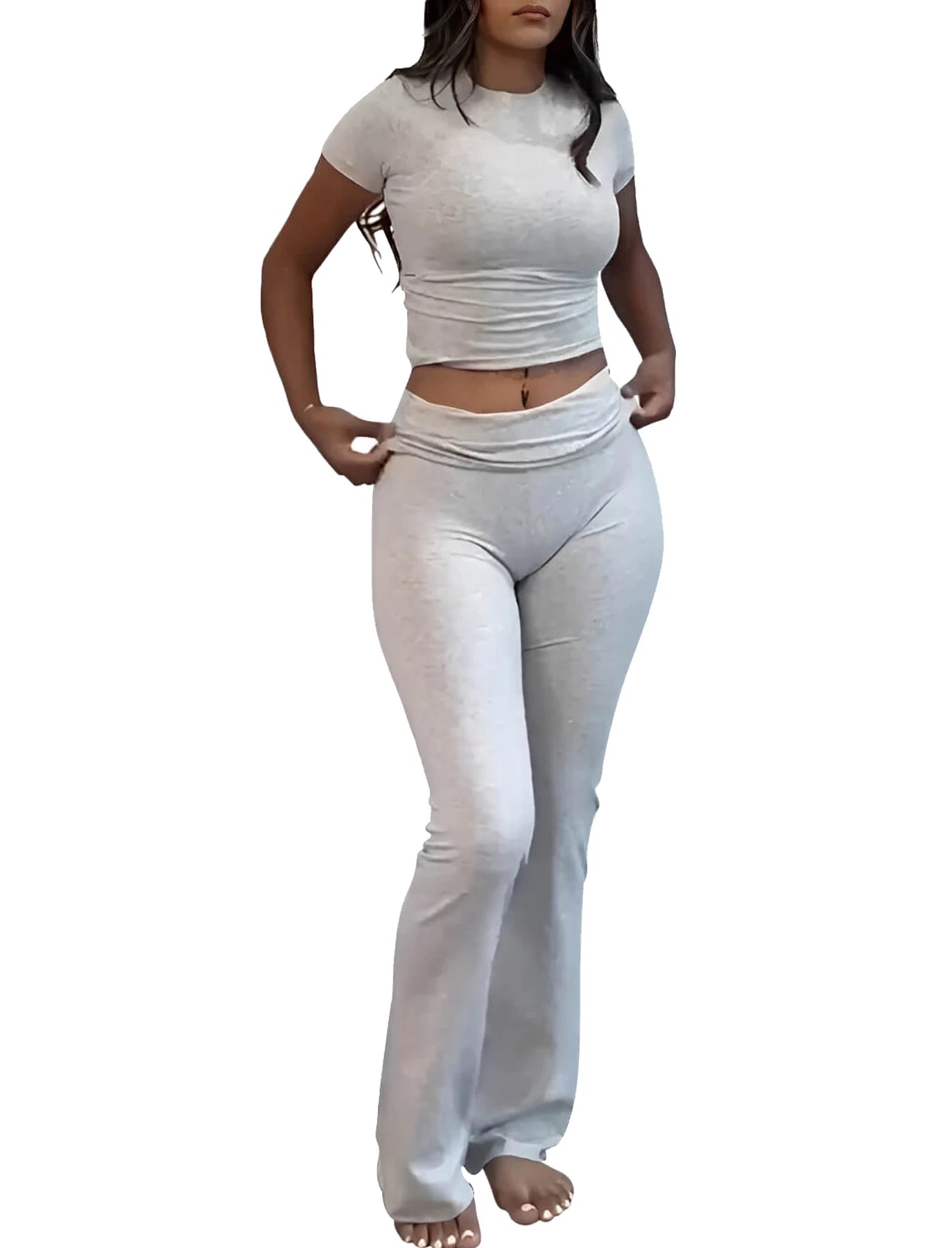 Womens Two-Piece Yoga Set With Short Sleeve Top And Pants