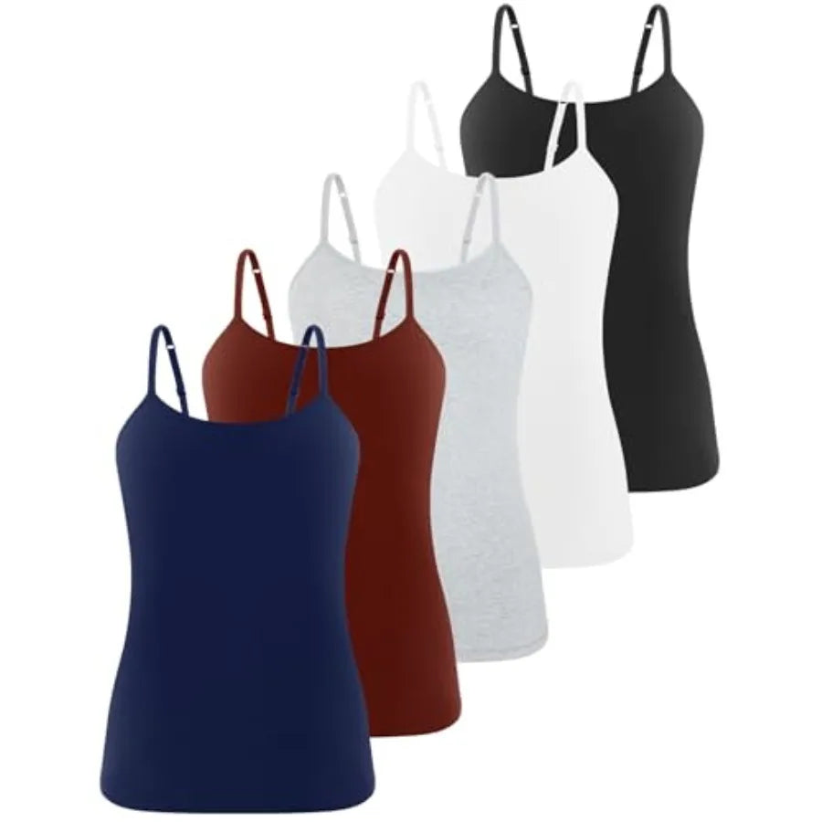 5-Pack Bamboo Fiber Tank Tops With Built-In Bras For Women