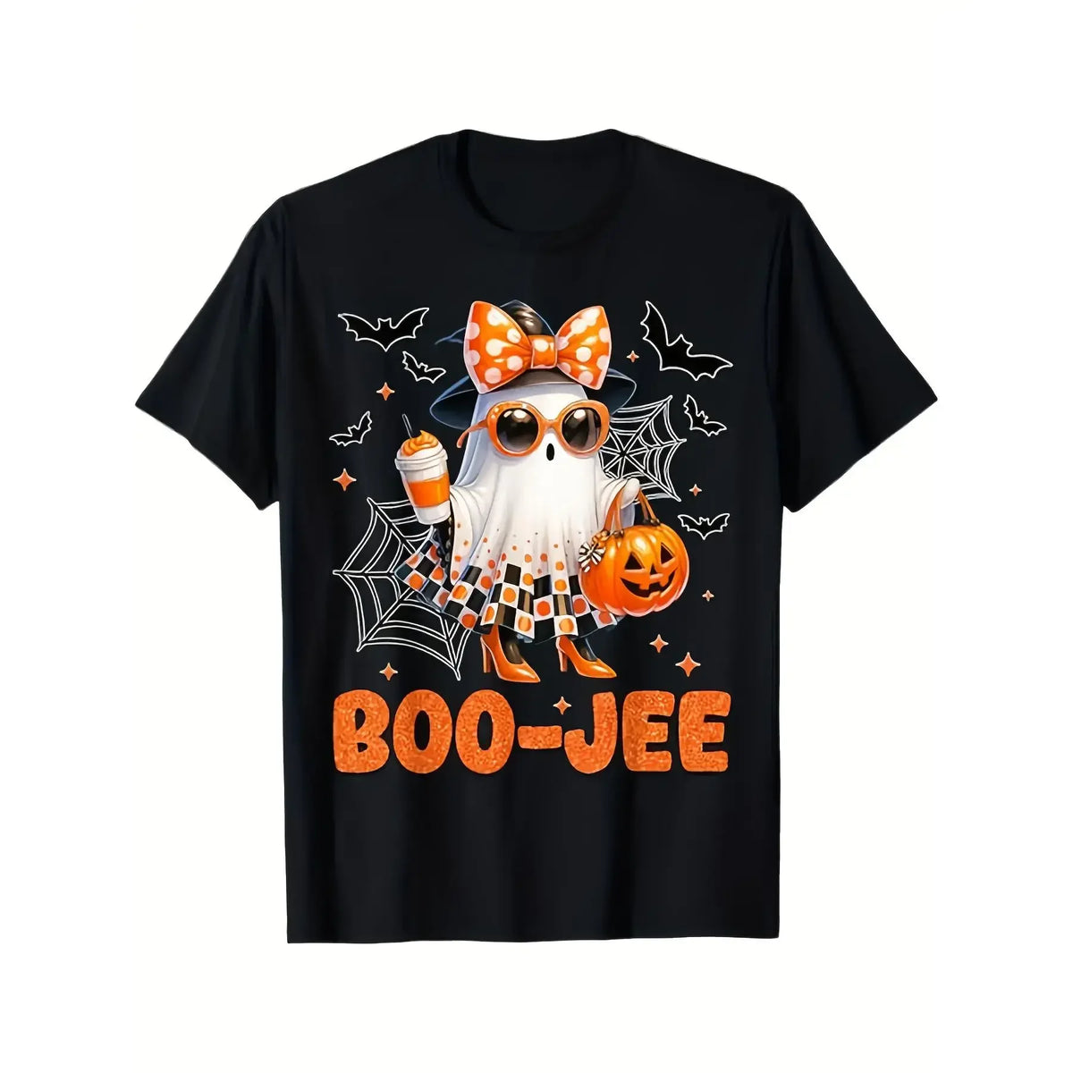 Boo Jee Ghost Halloween Graphic Tee With Pumpkin Witch Design
