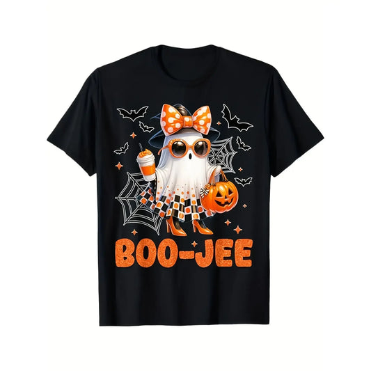 Boo Jee Ghost Halloween Graphic Tee With Pumpkin Witch Design