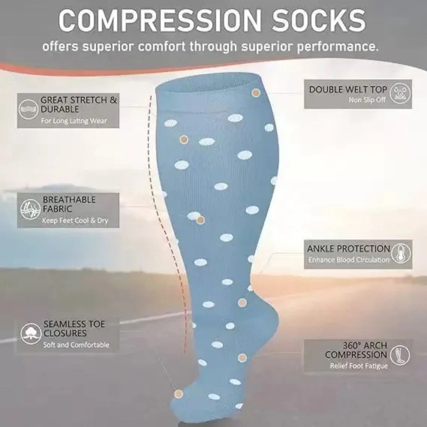 3 Pack Nylon Compression Socks For Women Knee High Cycling
