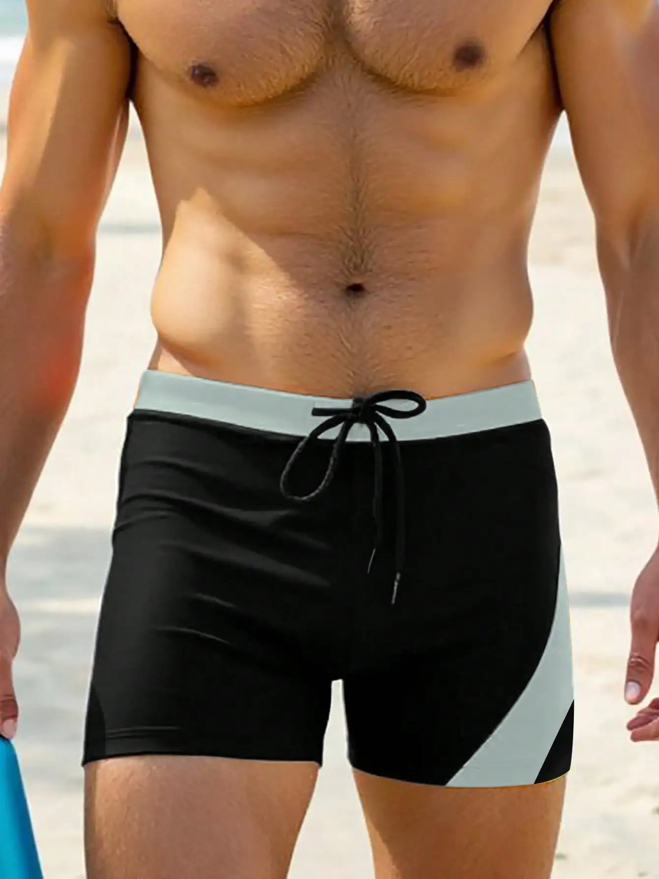 Mens Color Block Striped Board Shorts With Drawstring
