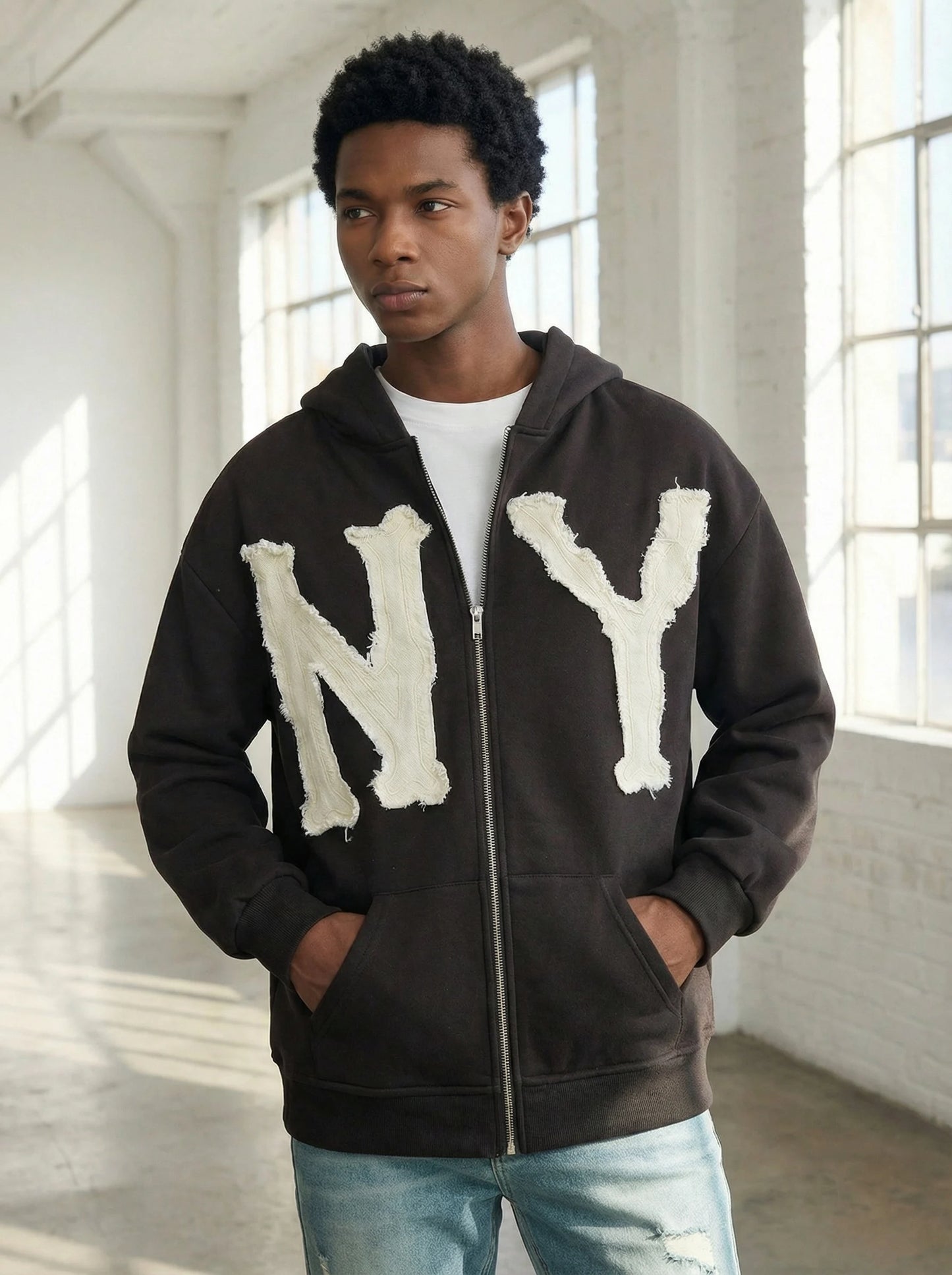 Street Style Zipper Hoodie Casual Loose Fit Cardigan Sweatshirt