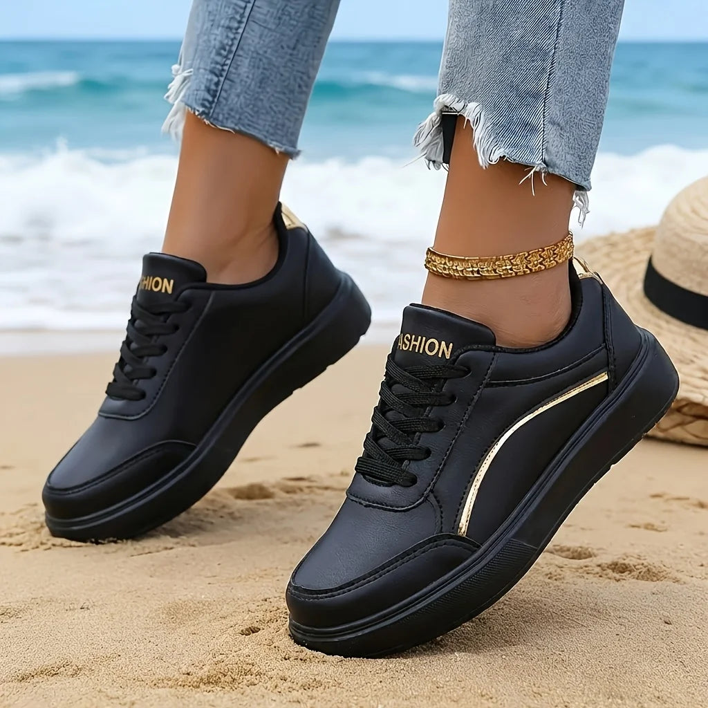 Women Platform Walking Sneakers Soft Leather Lightweight Trainers