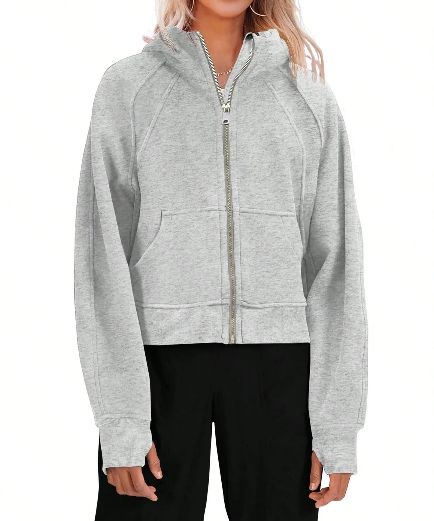 Fisoew Women's Zip Up Fleece Lined Crop Oversized Hoodie Streetwear