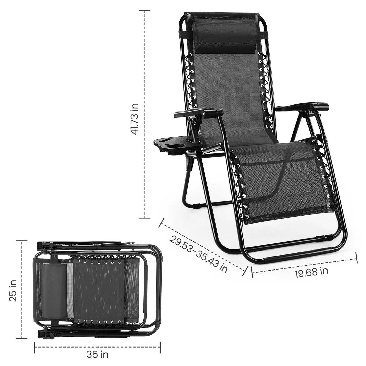 JHK Zero Gravity Portable Recliner With Cup Holder