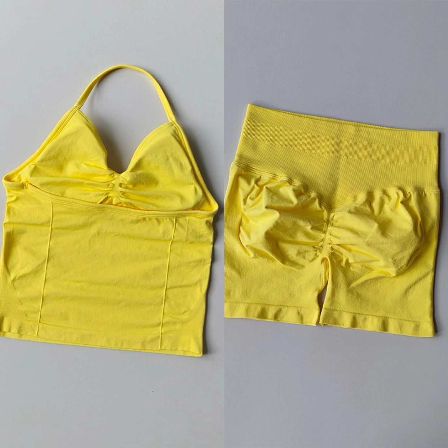 Seamless Nylon Elastane Yoga Set Halter Neck Sports Bra And Shorts