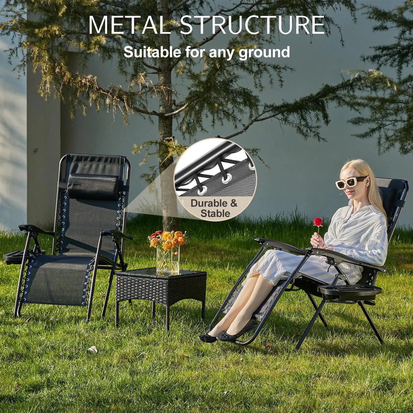 JHK Zero Gravity Portable Recliner With Cup Holder