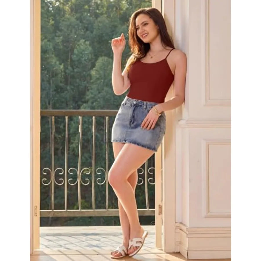 5-Pack Bamboo Fiber Tank Tops With Built-In Bras For Women