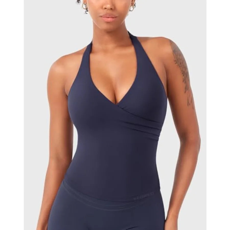 CoreFlex Womens Halter Tank Top Padded Deep V Backless Camisole
