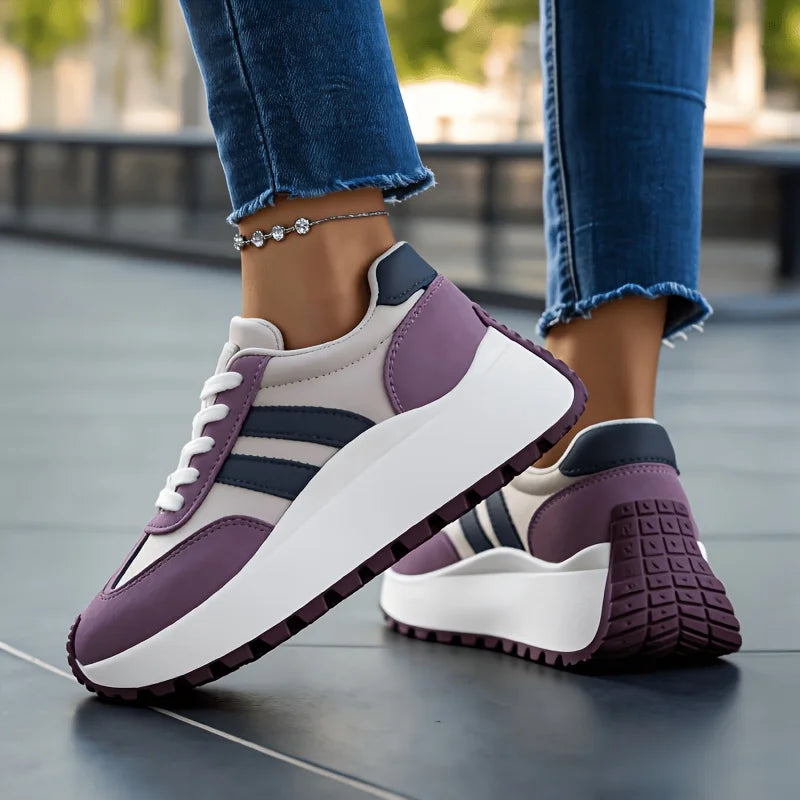 Women's Lace Up Platform Walking Sneakers Non Slip Rubber Sole