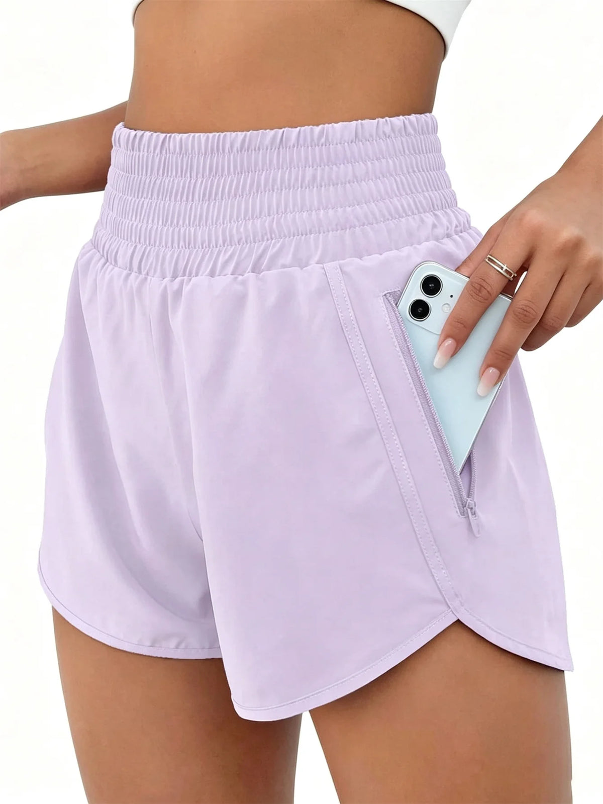 Women High Waist Athletic Running Shorts With Pockets