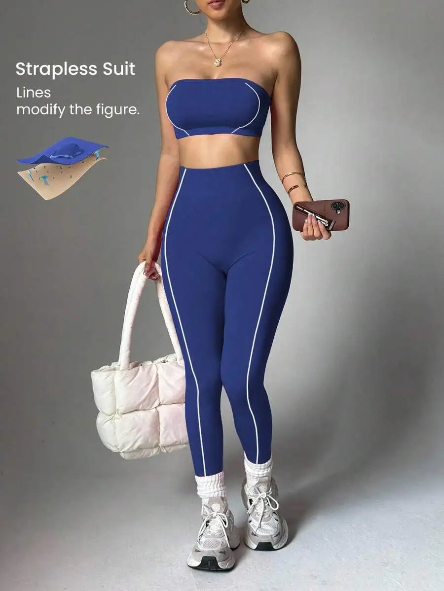 Women Seamless Striped Sports Bra And Leggings Quick Dry Activewear