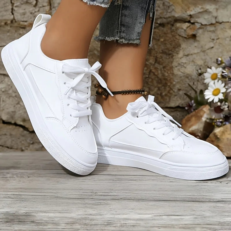 Womens Leather Platform Walking Sneakers With Non Slip Rubber Sole