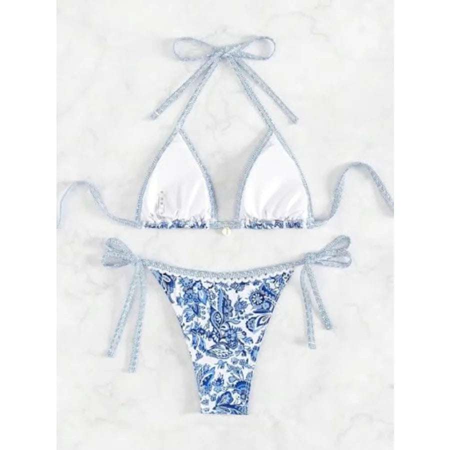 Floral Printed Halter Bikini Set Summer Swimwear Two Piece