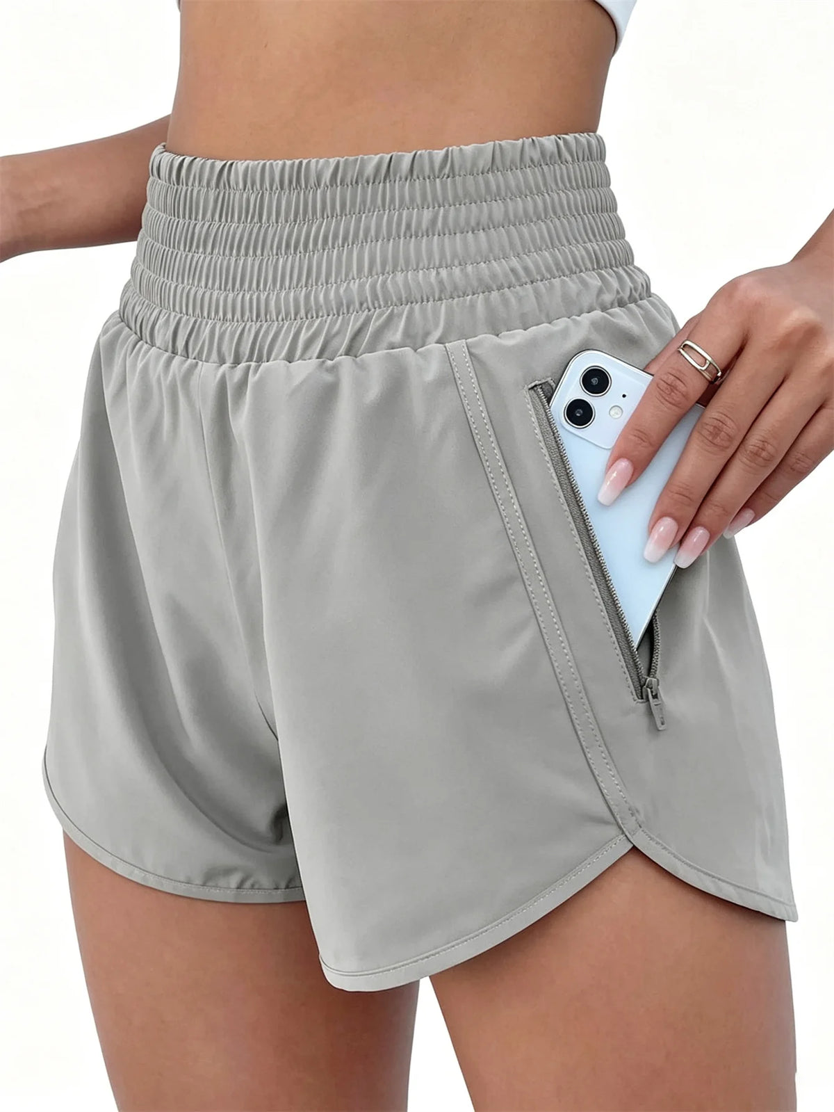 Women High Waist Athletic Running Shorts With Pockets