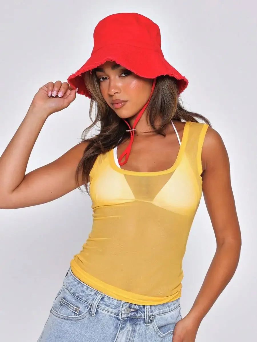 Sheer Mesh Tank Top For Beach Vacation Summer Party