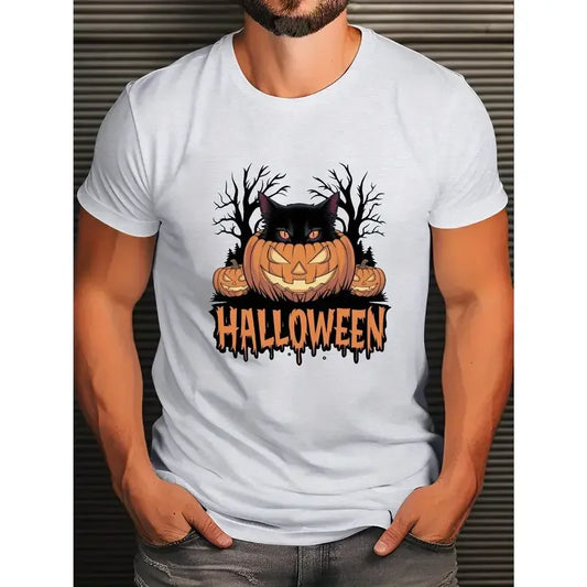 Halloween Cat And Pumpkin Unisex Graphic T-Shirt For Spooky Season