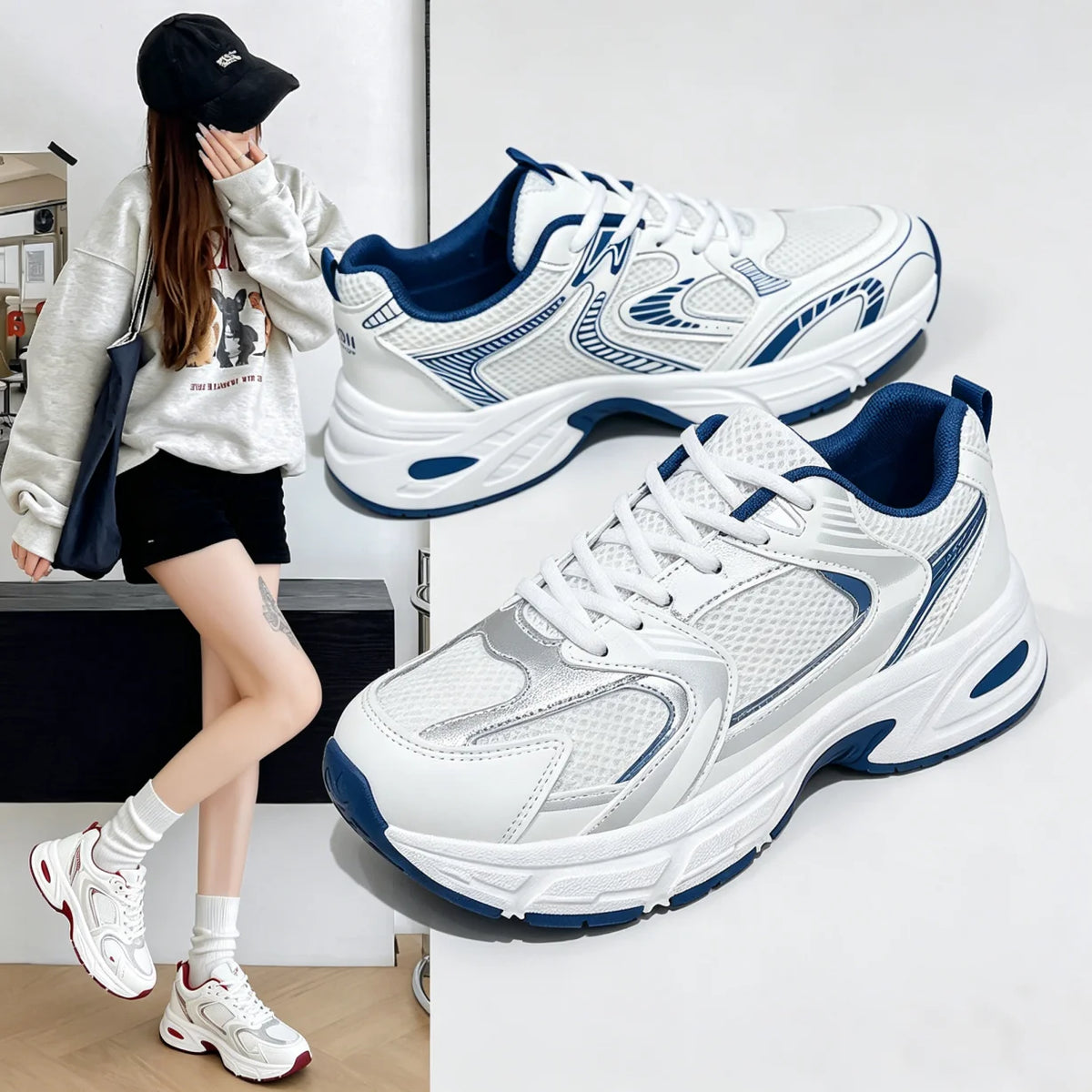 Womens Retro Platform Sneakers Lace Up Casual Walking Trainers