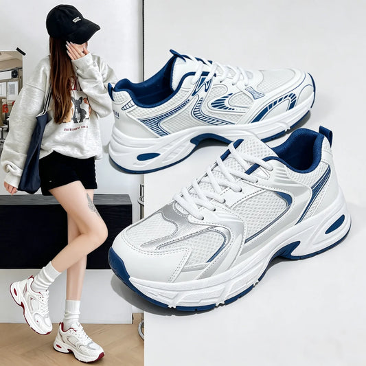 Womens Retro Platform Sneakers Lace Up Casual Walking Trainers