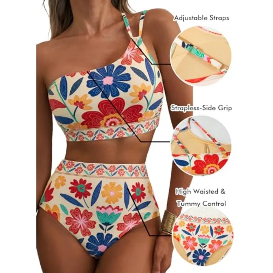 Women Premium Floral Print Two Piece Bikini Set Elegant Design