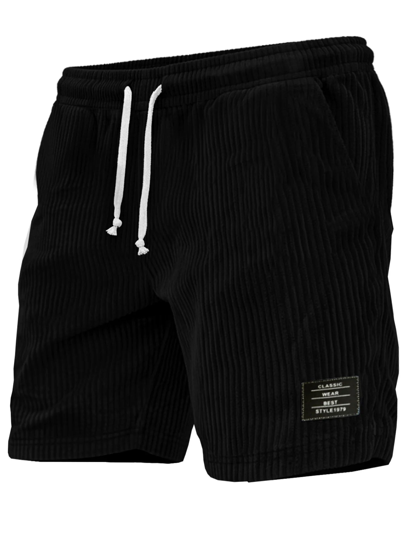 Men's Corduroy Shorts Set Polyester With Drawstring And Pockets