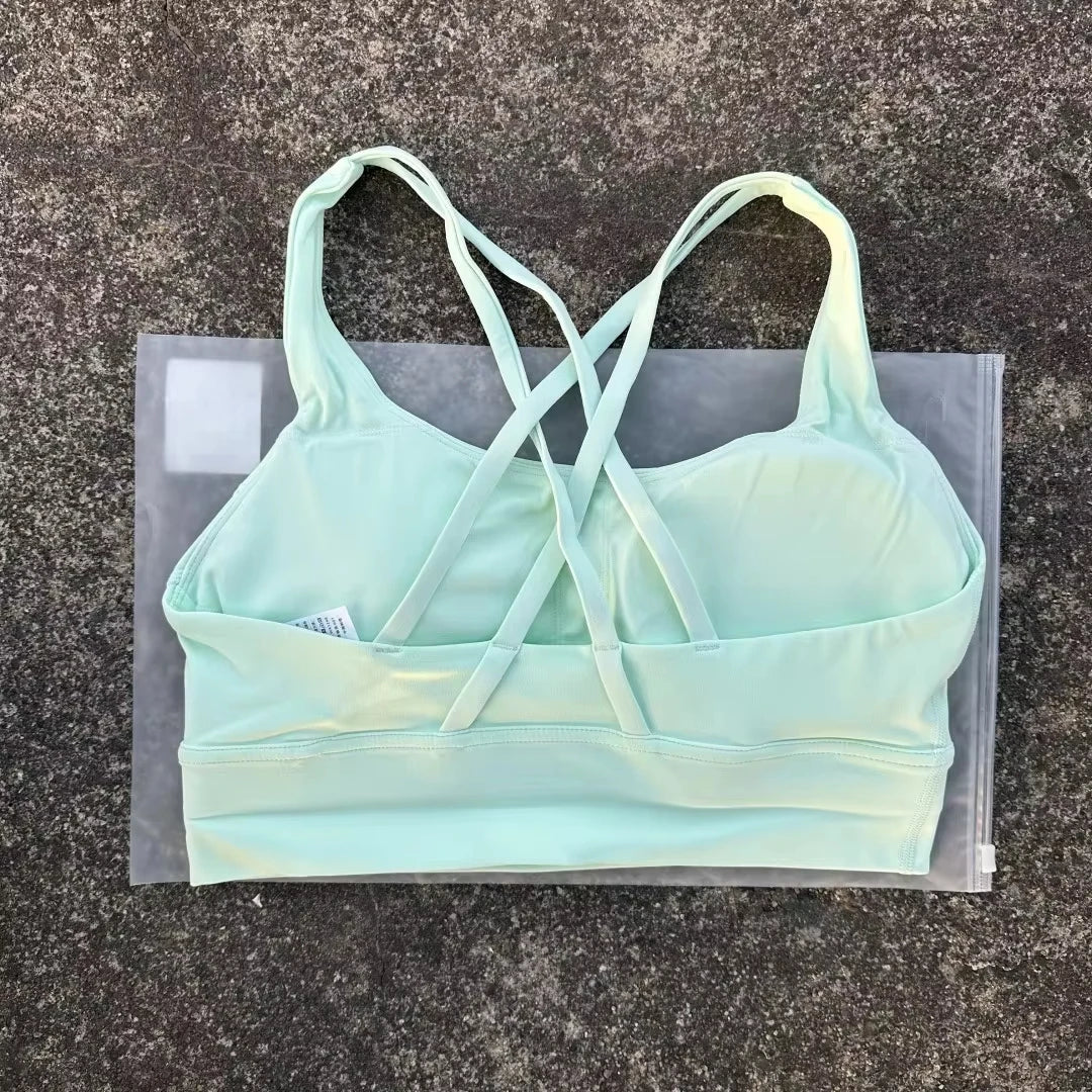 Cross Back Womens Breathable Fitness Bra Top With Chest Pad Nylon