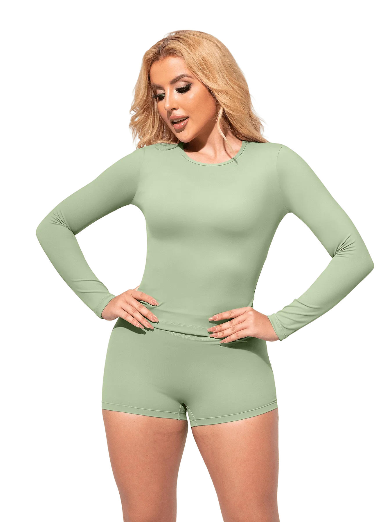 Women's Solid Long Sleeve Short Pant Activewear Set Breathable