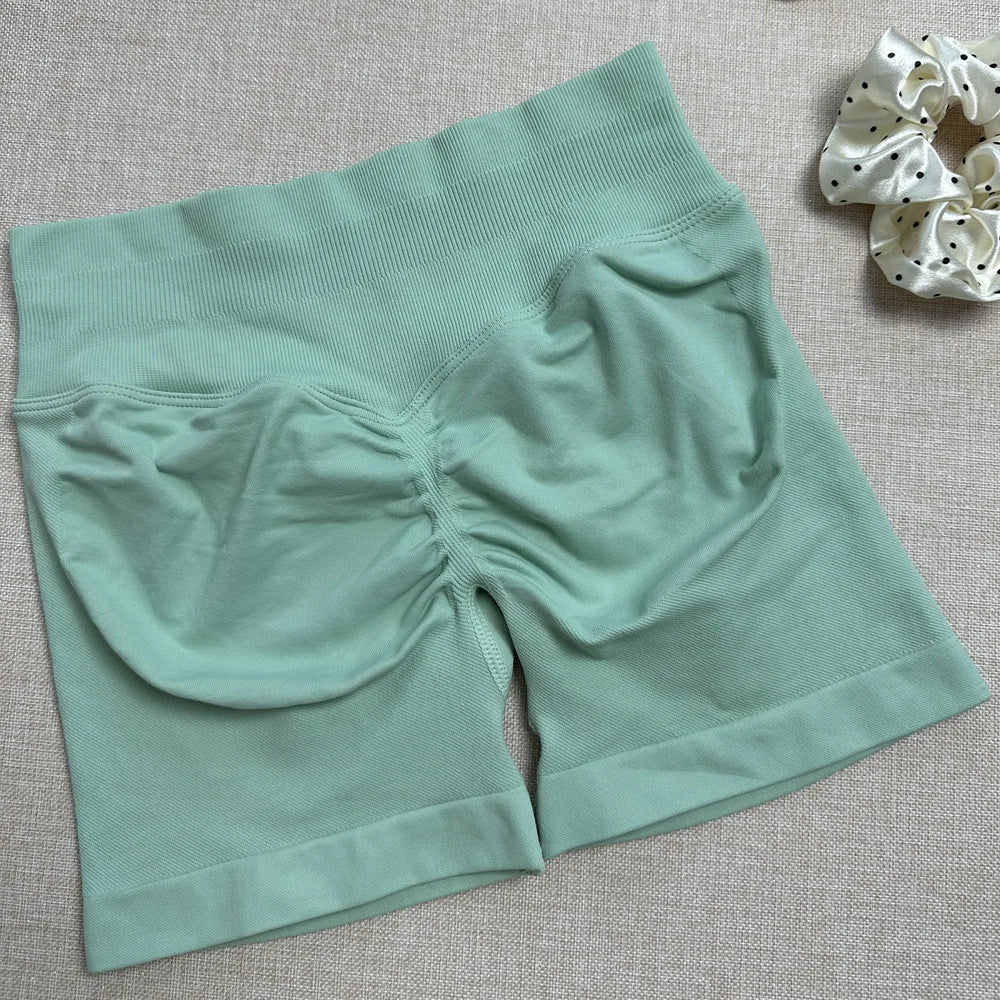 Seamless Yoga Shorts For Women Low Waist Triple Panel Waistband