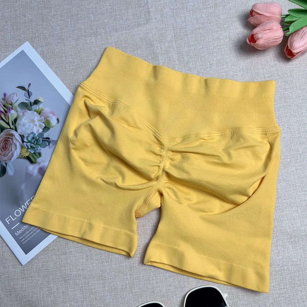Seamless Yoga Shorts For Women Low Waist Triple Panel Waistband