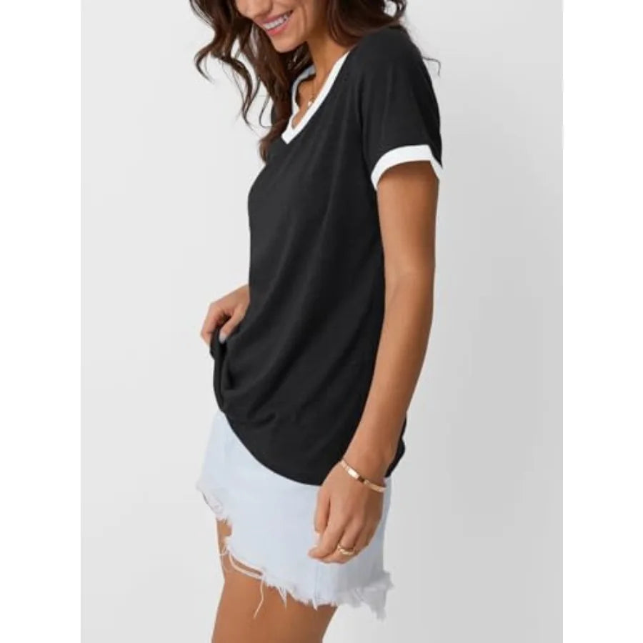 Womens Short Sleeve T Shirts Casual Summer Tops V Neck