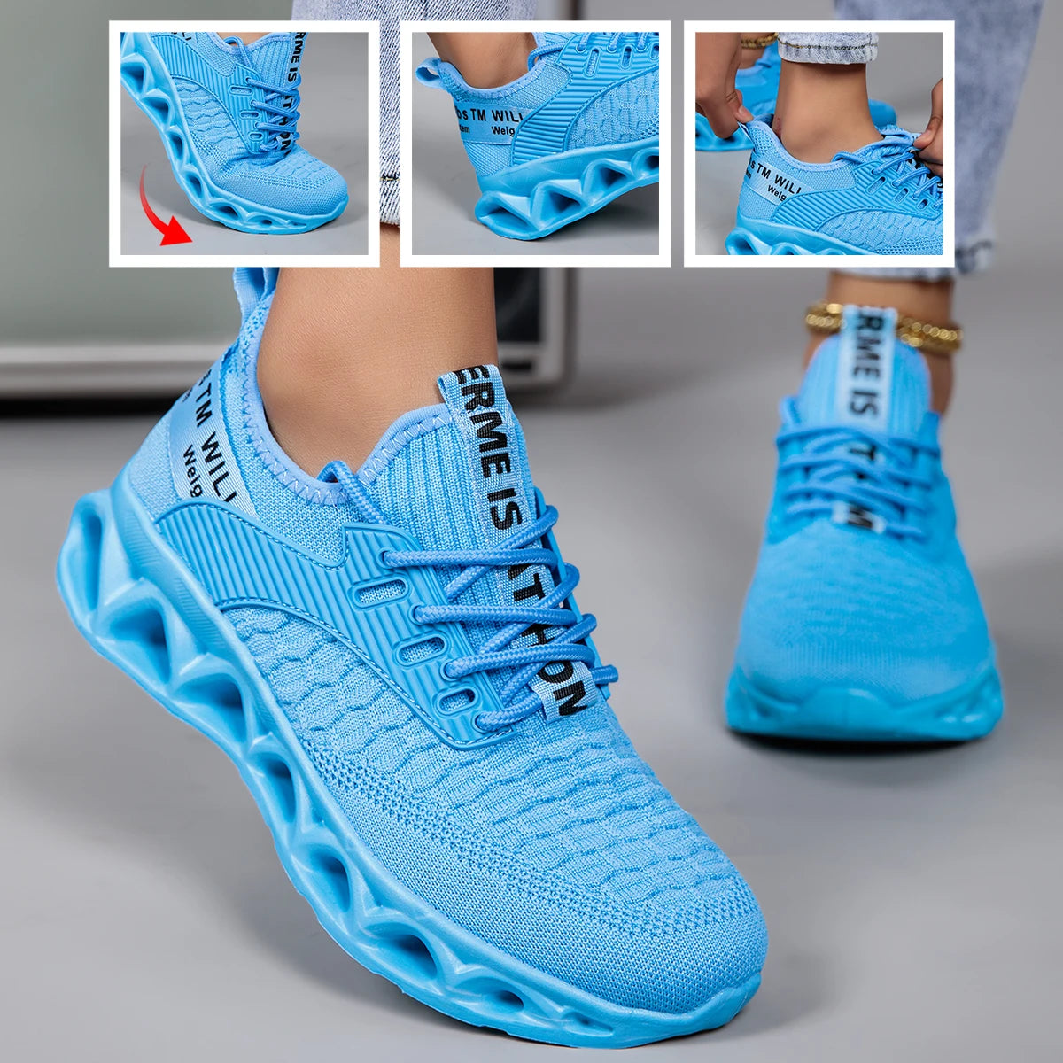 Women Breathable Knit Running Shoes Lightweight Non Slip Sneakers