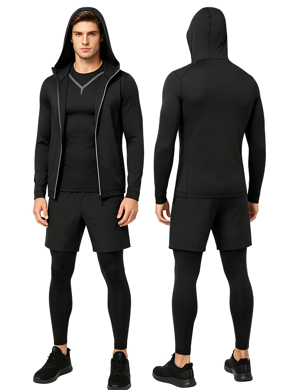 Active Men Four Piece Tracksuit With Hoodie Shirt Leggings
