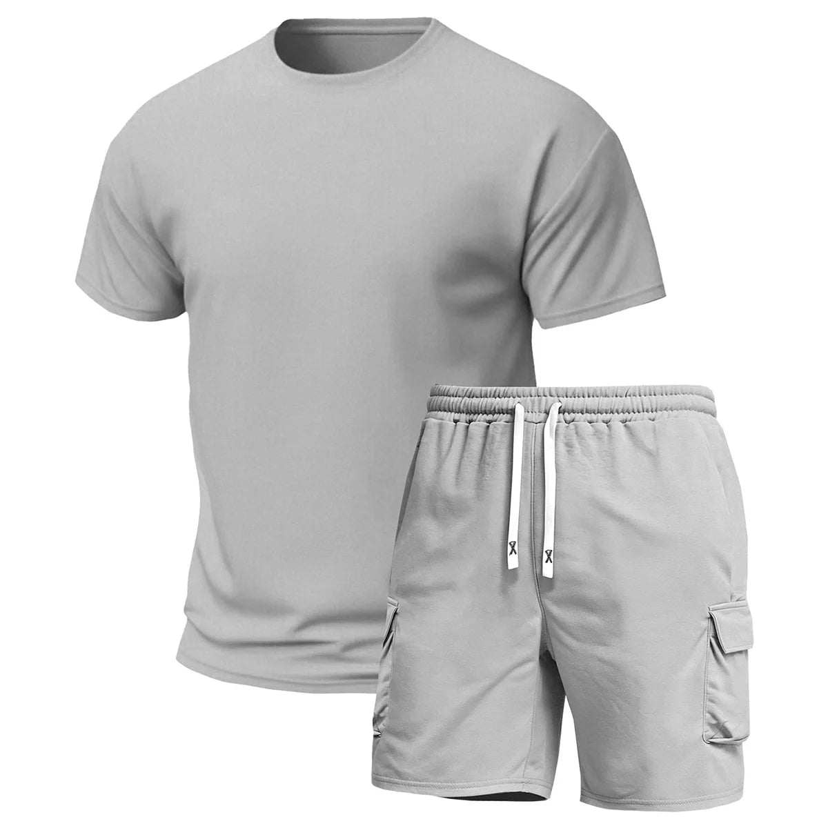 Men's Multi-Pocket Cargo Pants and Short Sleeve T-Shirt Set
