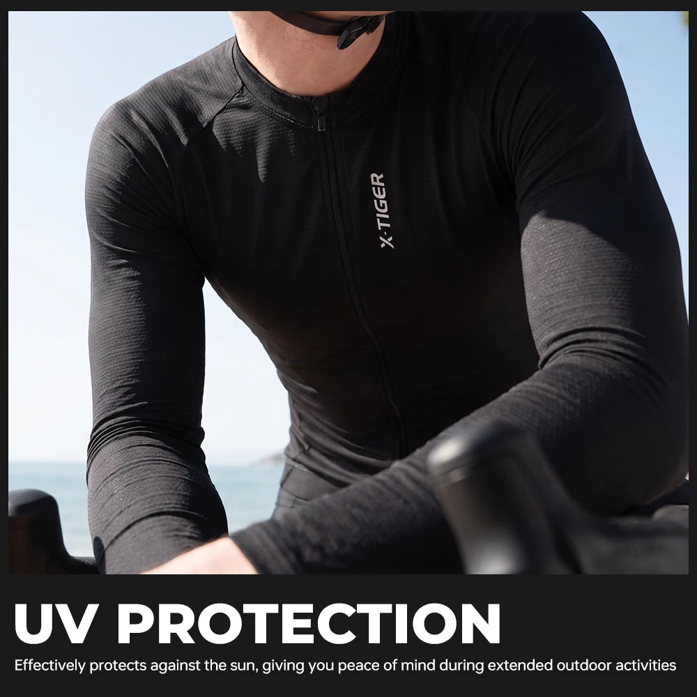 X-TIGER Men's Long Sleeve Cycling Jersey With Zipper Pockets