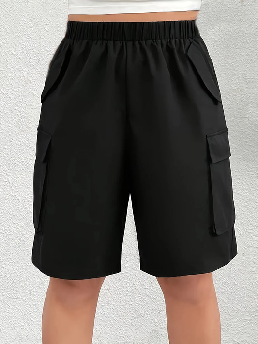 Women's Casual Elastic Waist Cargo Shorts With Multiple Pockets