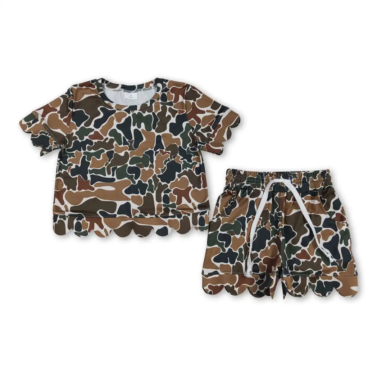 Girls Cotton Polyester Set With Short Sleeve Top And Pockets