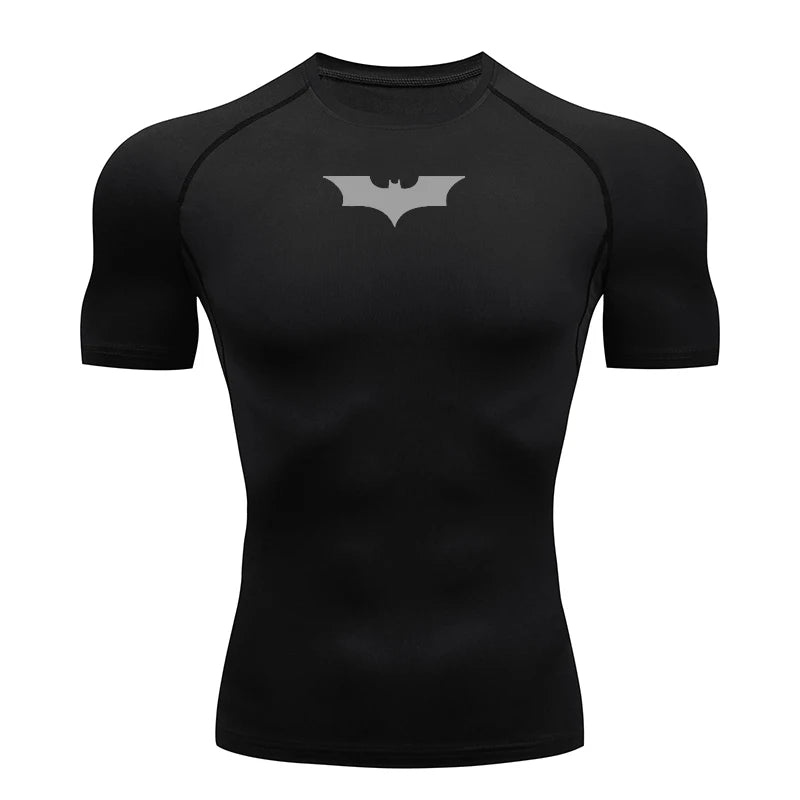 Bat Printed Mens Tight Compression Tee For Gym Workout