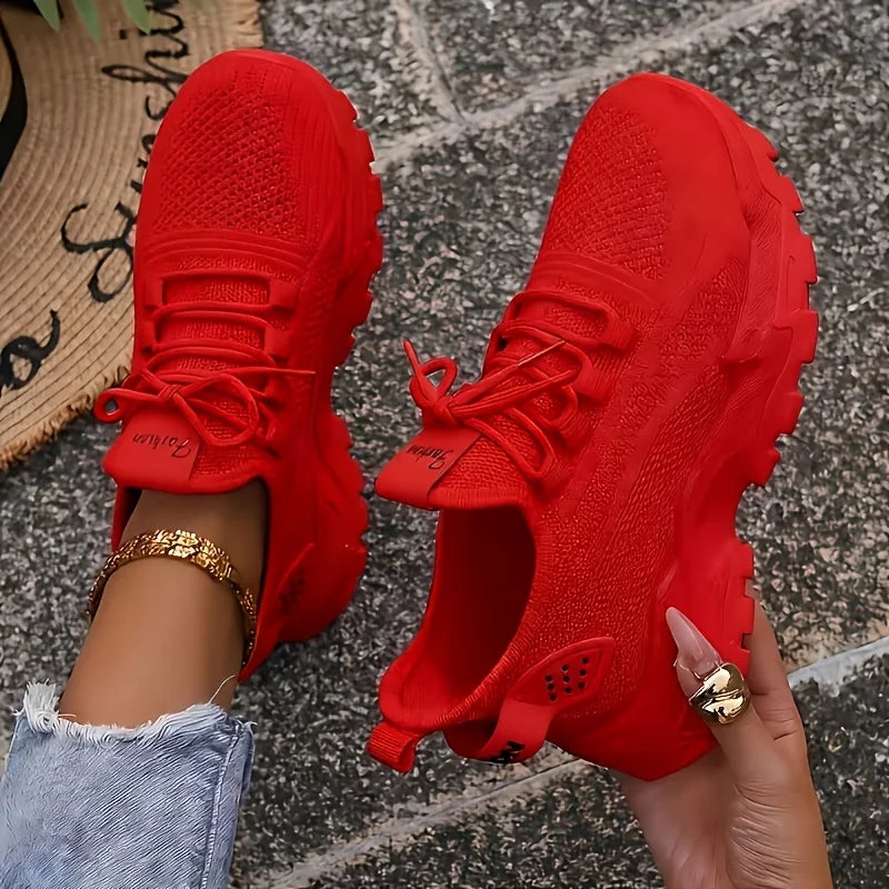 Women Chunky Platform Dad Sneakers With Breathable Mesh Upper