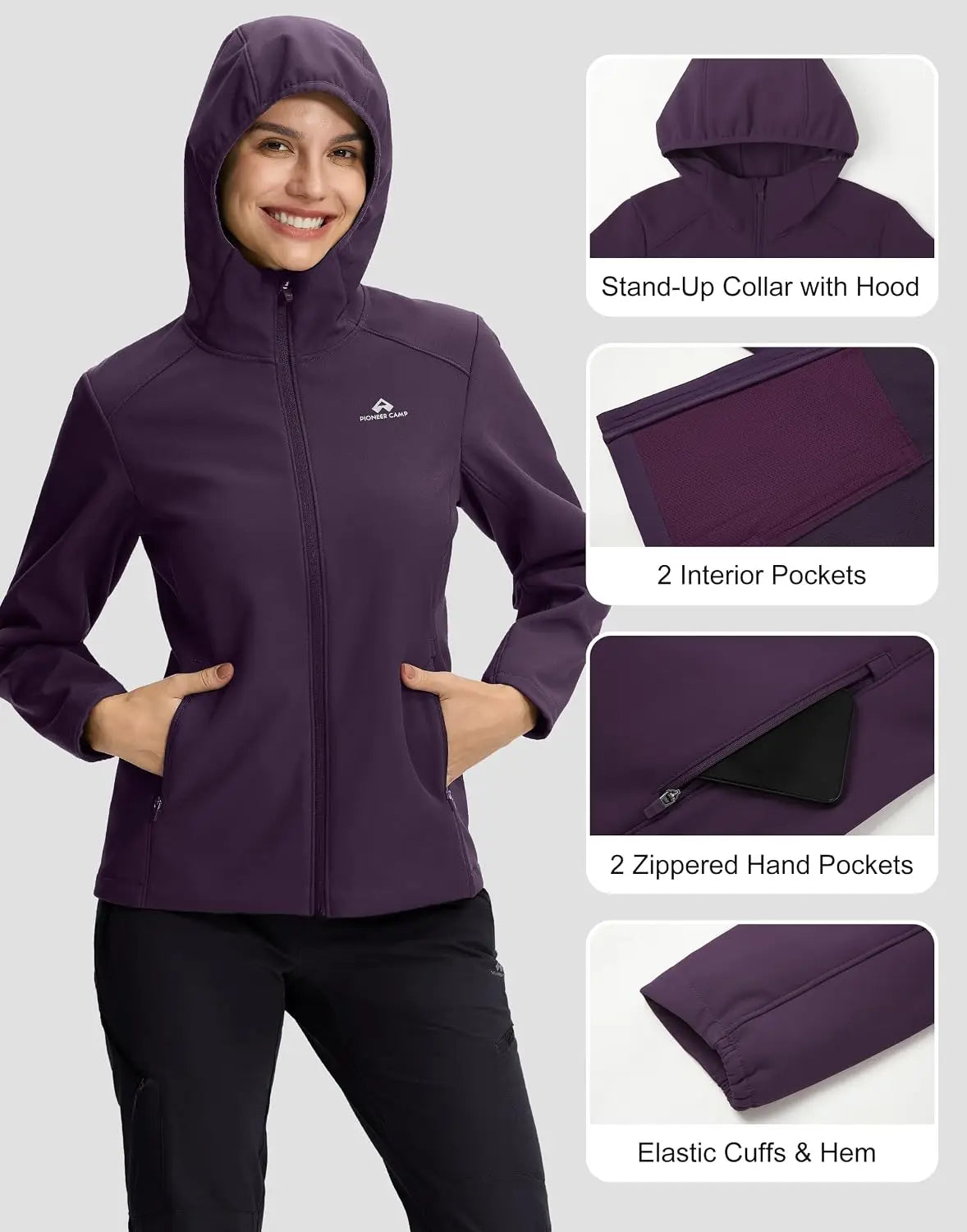 Pioneer Camp Womens Softshell Jacket Fleece Lined Waterproof 30k Hooded