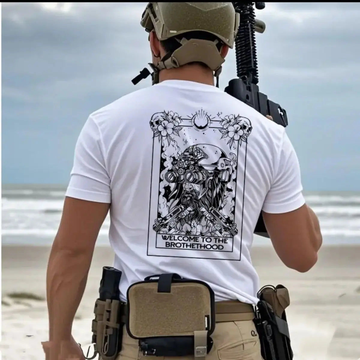 Tactical Round Collar Short Sleeve Cotton T Shirt For Outdoors