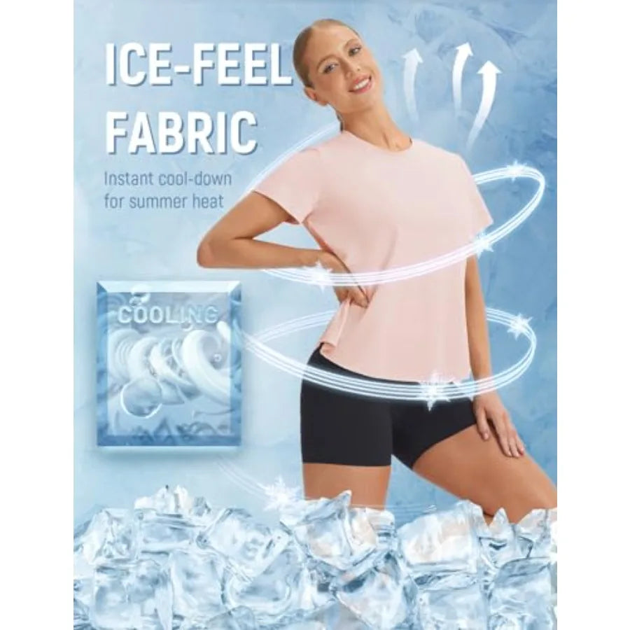 Ice Cooling Short Sleeve Workout Top Women UPF 50 Plus