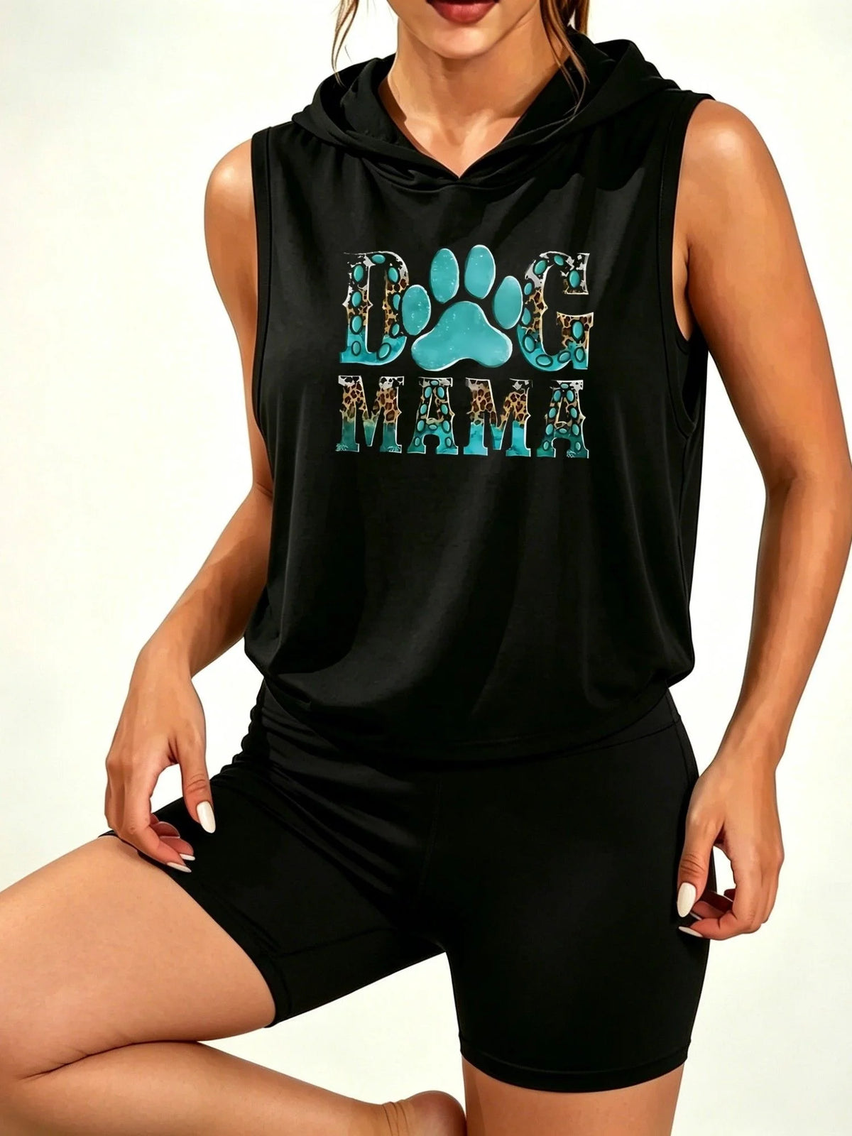 Women Cotton Leopard 2 Piece Yoga Set Biker Shorts Top