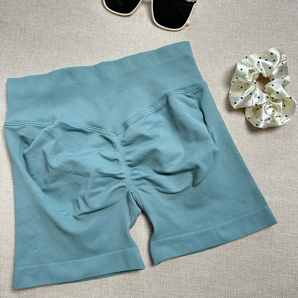 Seamless Yoga Shorts For Women Low Waist Triple Panel Waistband