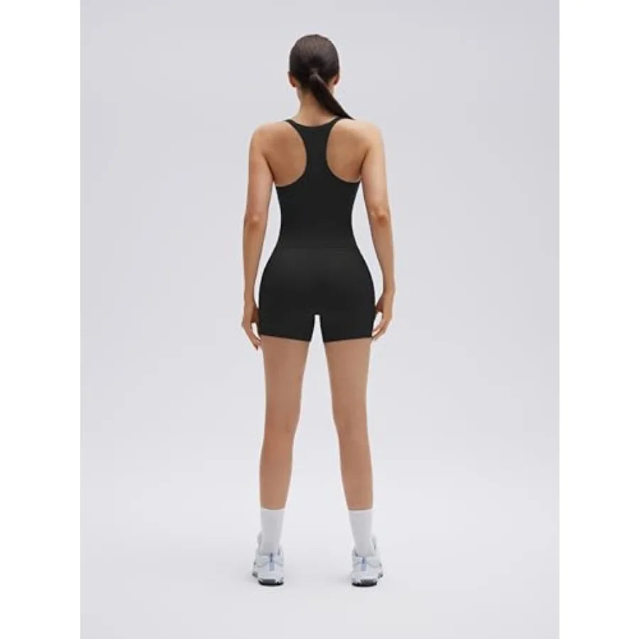 Women Two-Piece Workout Set With Built-In Bra Racerback Tank Pockets